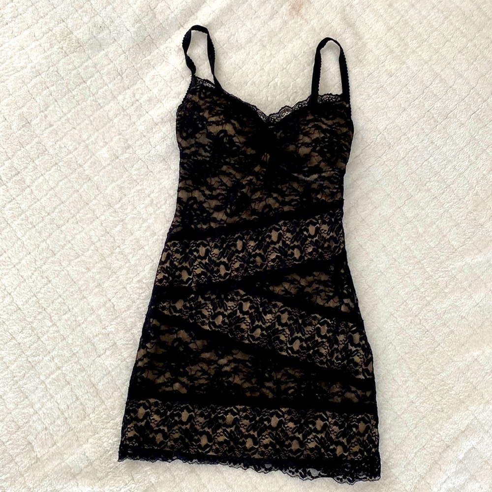 Sexy black lace mini dress